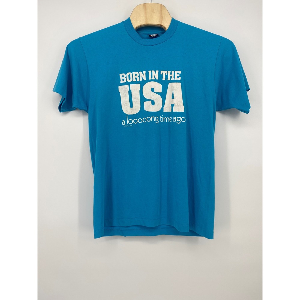 Screen Stars T-Shirt XL Blue Good Born in the USA Graphic Vintage Single Stitch